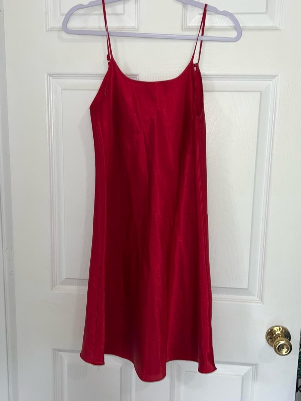 Red silk slip dress with adjustable straps